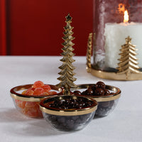 Zodax Forêt d’Hiver Silver Glass and Metal Trio Condiment Set, Gold