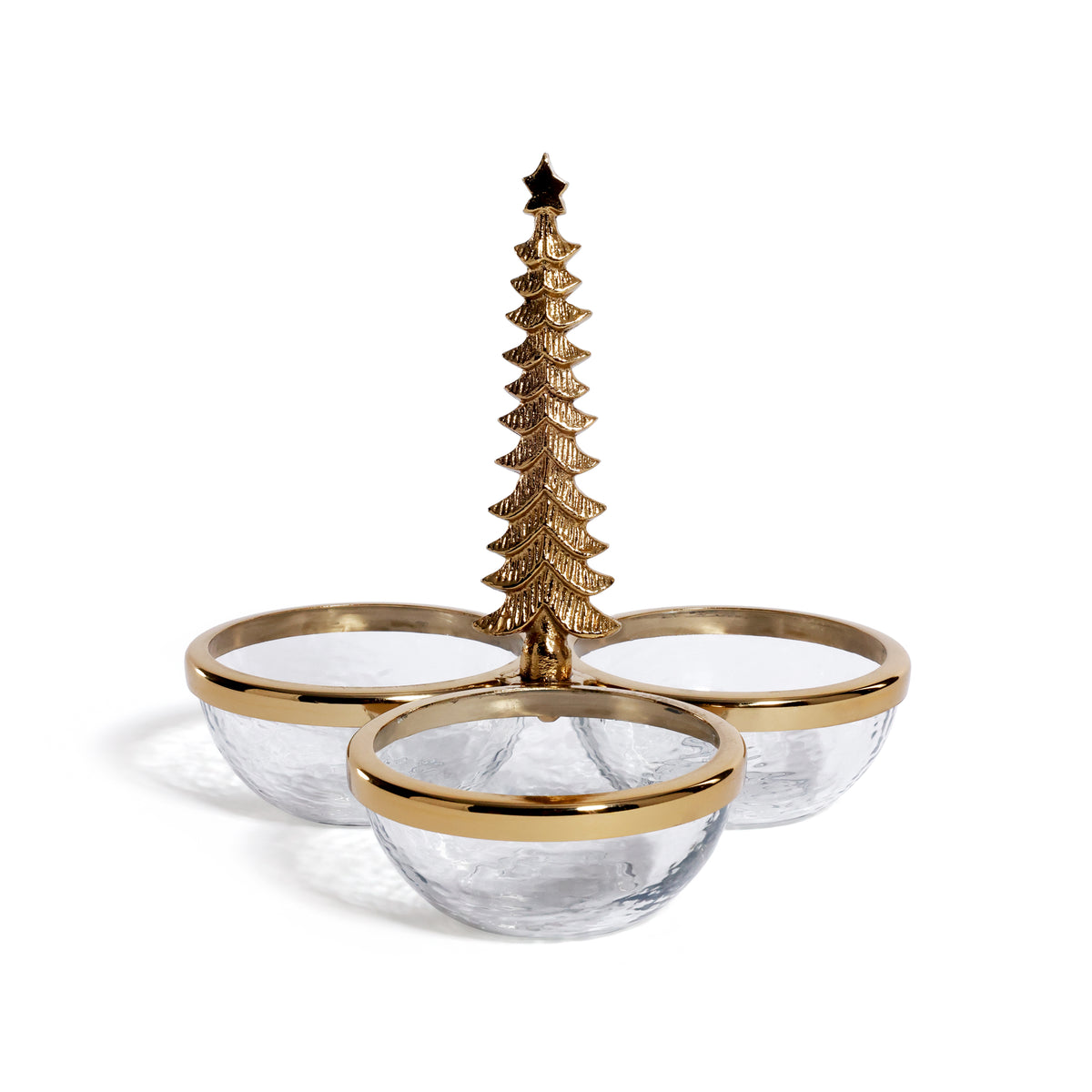 Zodax Forêt d’Hiver Silver Glass and Metal Trio Condiment Set, Gold