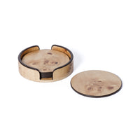 Zodax Valberg Burl Veneer Round Beverage Coasters with Holder, Set of 4