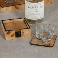 Zodax Valberg Burl Veneer Square Beverage Coasters with Holder, Set of 6