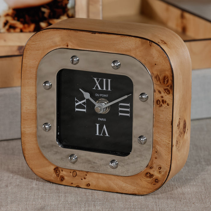 Zodax Valberg Burl Veneer Tabletop Clock