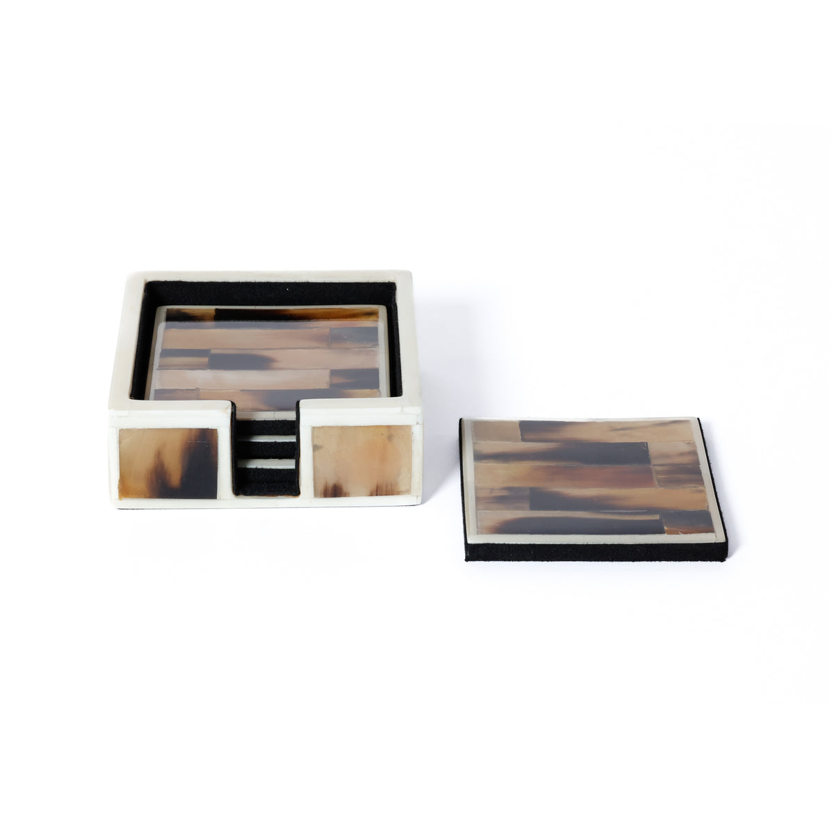 Zodax Maison Helvète Horn & Bone Coasters with Holder, Set of 4