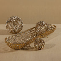 Zodax Reticolo Oval Gold Metal Decorative Footed Tray, 28"