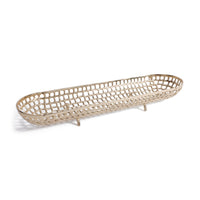 Zodax Reticolo Oval Gold Metal Decorative Footed Tray, 28"