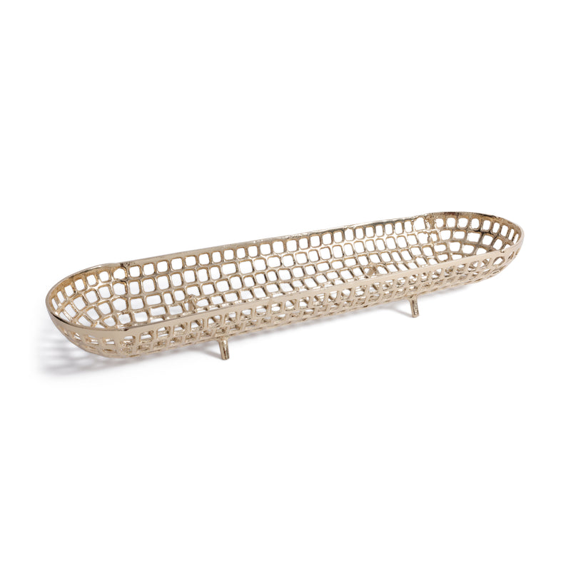Zodax Reticolo Oval Gold Metal Decorative Footed Tray, 28"
