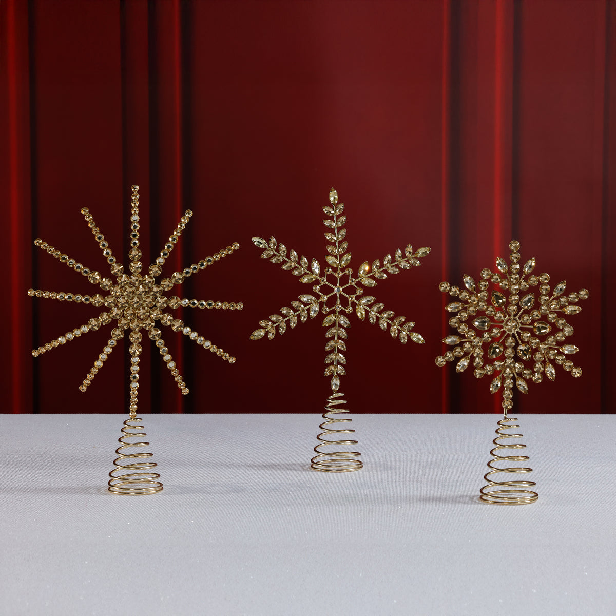 Zodax Jeweled Christmas Tree Topper, 6 Pieces (2 Sets of 3 Assorted)