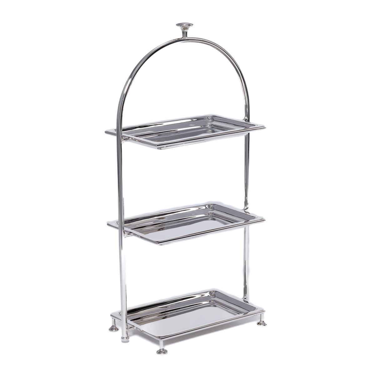 Zodax Lucente High Tea Polished Stainless Steel 3-Tier Serving Stand, Nickel
