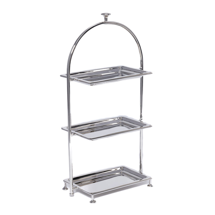 Zodax Lucente High Tea Polished Stainless Steel 3-Tier Serving Stand, Nickel