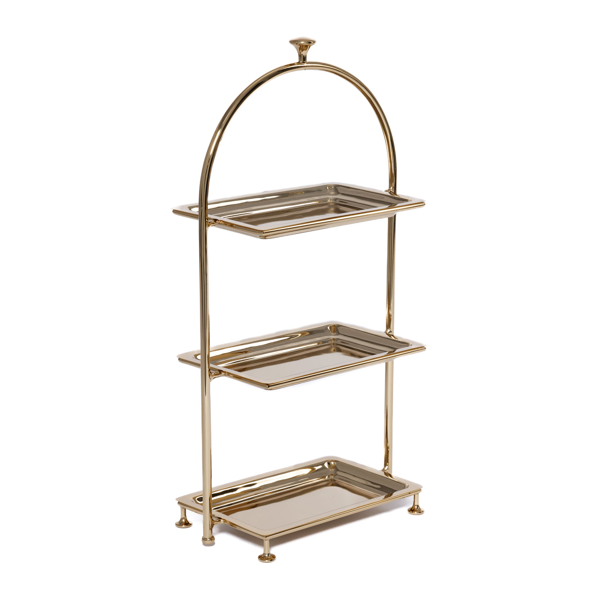 Zodax Lucente High Tea Polished Stainless Steel 3-Tier Serving Stand, Gold