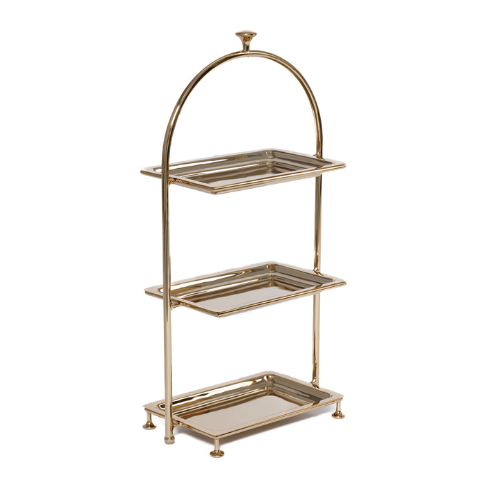 Zodax Lucente High Tea Polished Stainless Steel 3-Tier Serving Stand, Gold