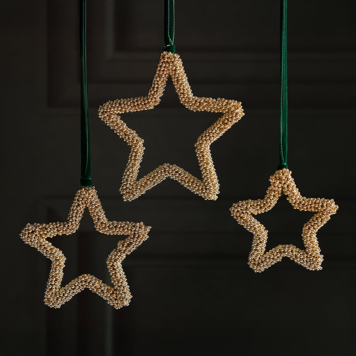 Zodax Golden Pearl Star Christmas Hanging Ornaments, Set of 12, 6"