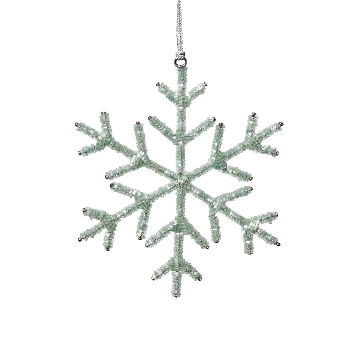 Zodax Beaded Snowflake Christmas Hanging Décor Ornaments, Set of 12, Green, 6"