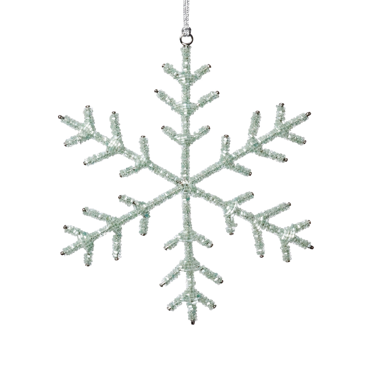 Zodax Beaded Snowflake Christmas Hanging Décor Ornaments, Set of 12, Green, 8"