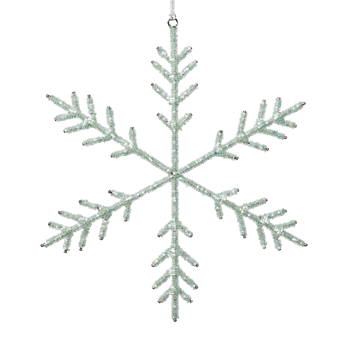 Zodax Beaded Snowflake Christmas Hanging Décor Ornaments, Set of 12, Green, 10"