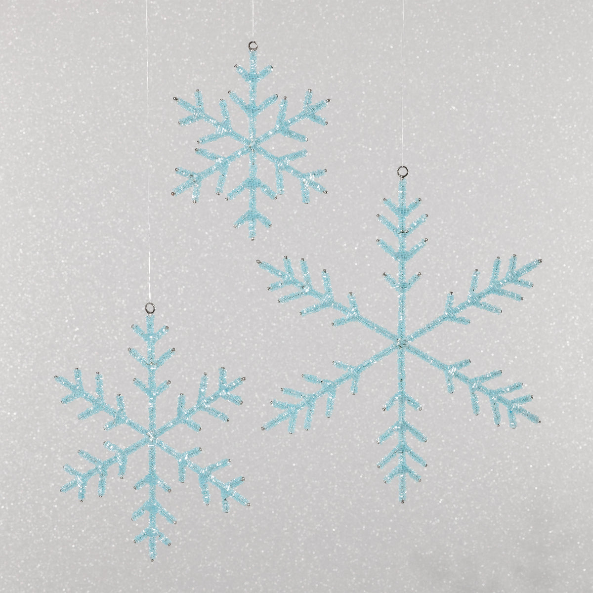 Zodax Beaded Snowflake Christmas Hanging Décor Ornaments, Set of 12, Blue, 6"