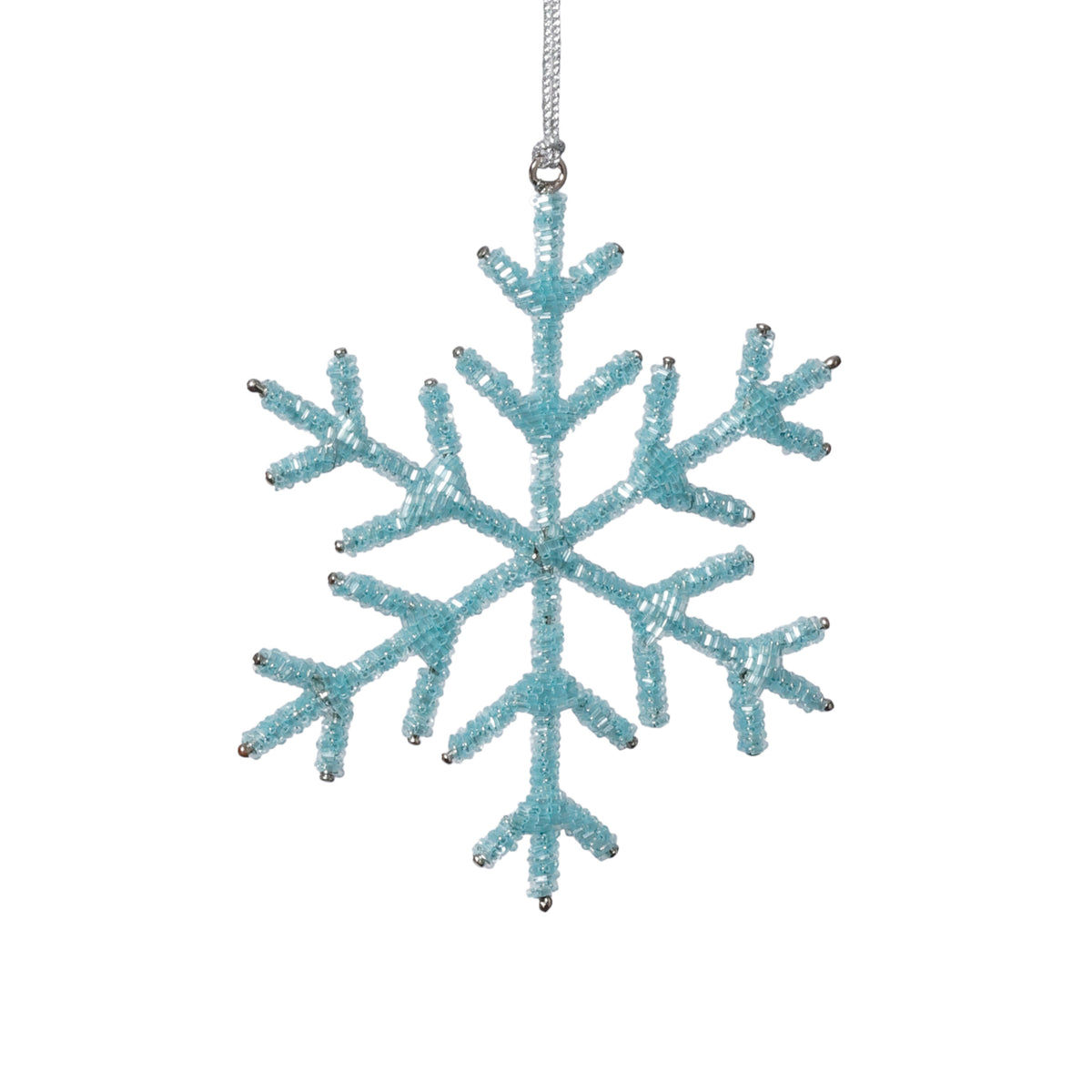 Zodax Beaded Snowflake Christmas Hanging Décor Ornaments, Set of 12, Blue, 6"