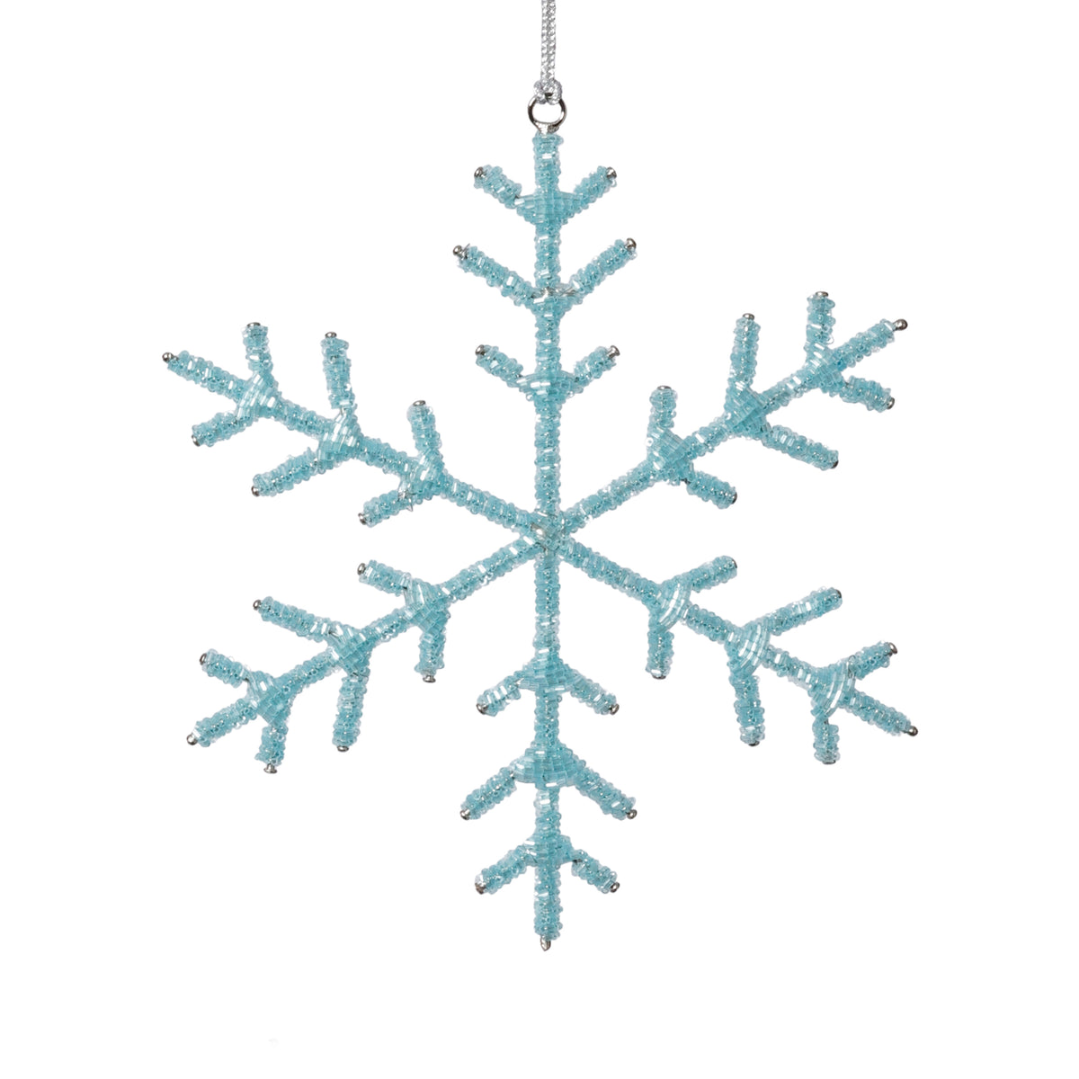 Zodax Beaded Snowflake Christmas Hanging Décor Ornaments, Set of 12, Blue, 8"