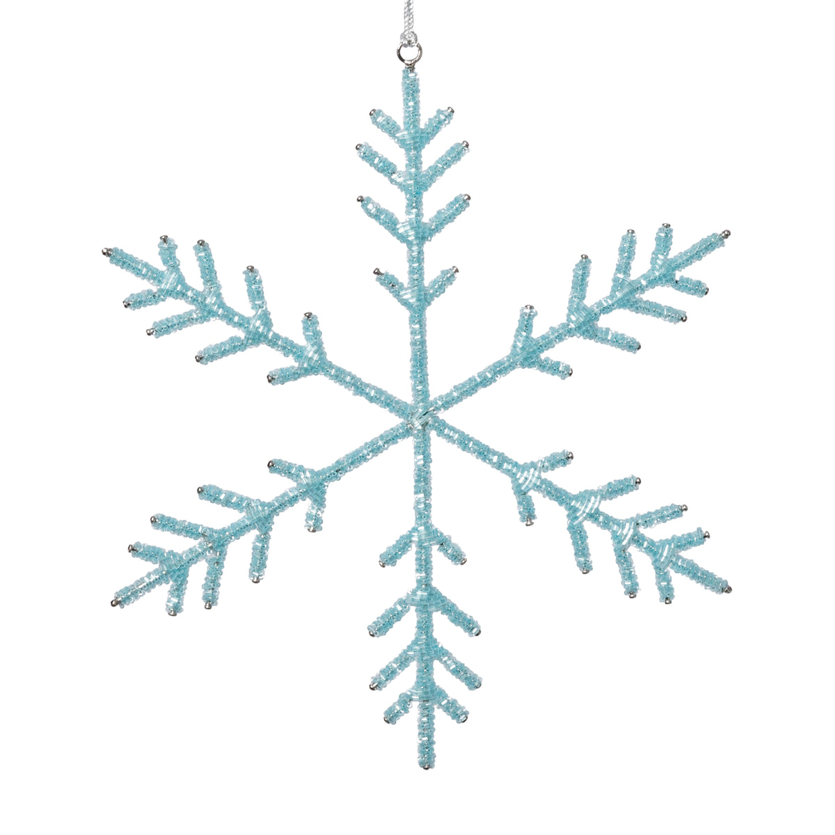 Zodax Beaded Snowflake Christmas Hanging Décor Ornaments, Set of 12, Blue, 10"