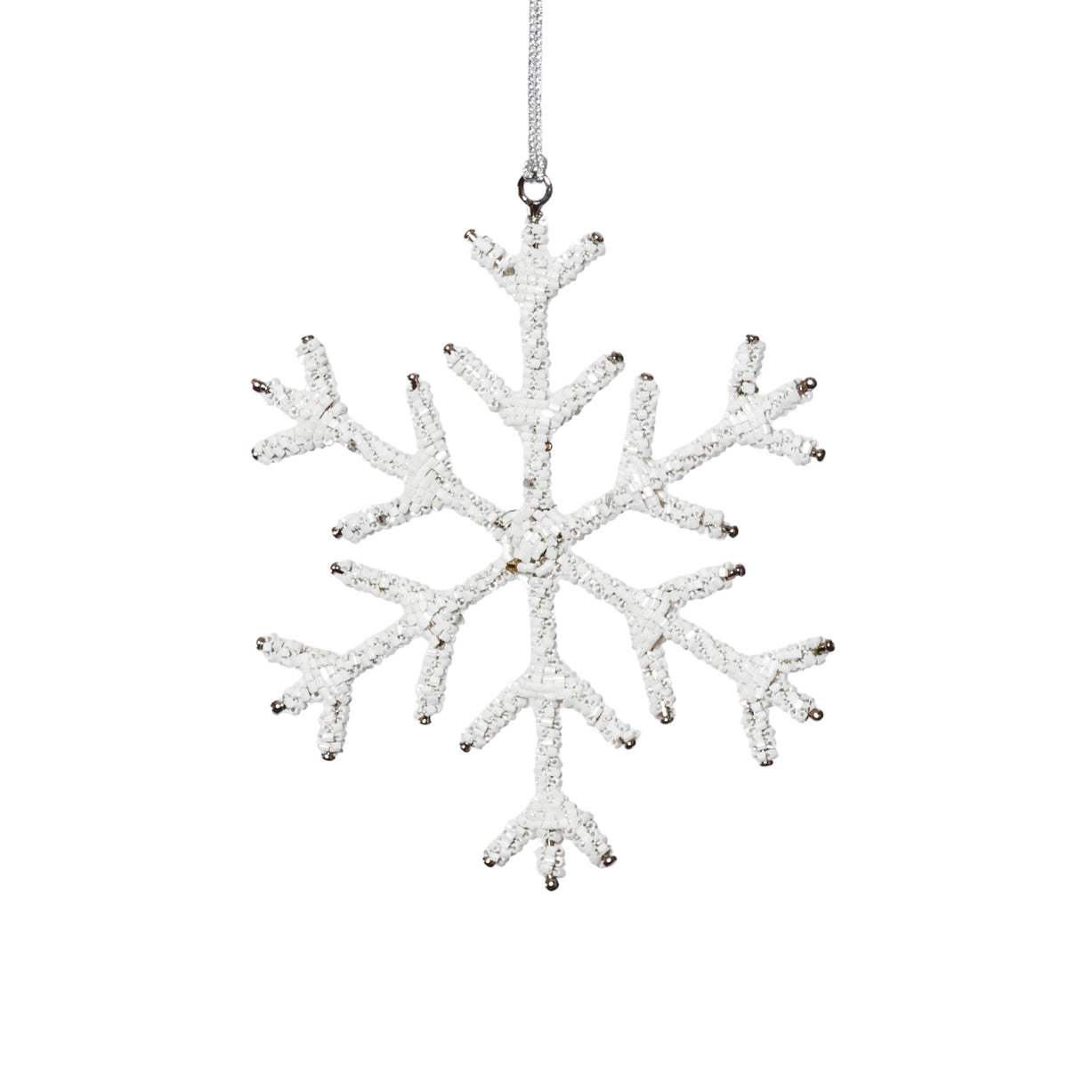 Zodax Beaded Snowflake Christmas Hanging Décor Ornaments, Set of 12, White, 6"