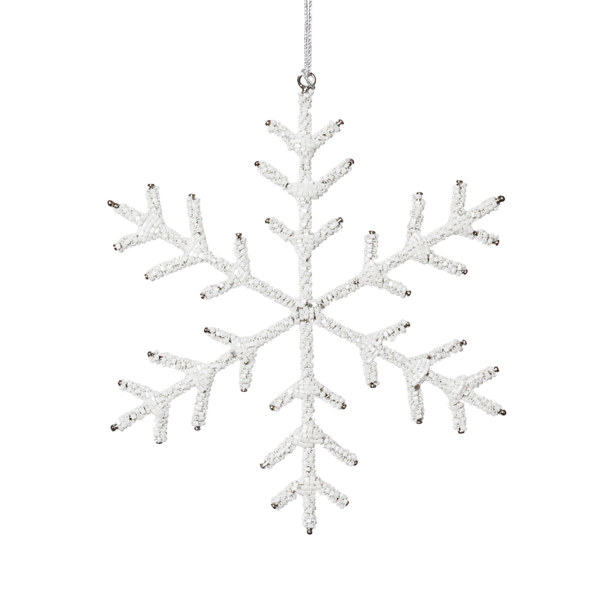 Zodax Beaded Snowflake Christmas Hanging Décor Ornaments, Set of 12, White, 8"