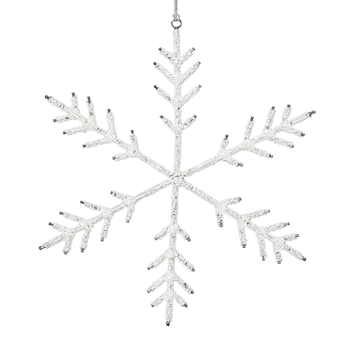 Zodax Beaded Snowflake Christmas Hanging Décor Ornaments, Set of 12, White, 10"