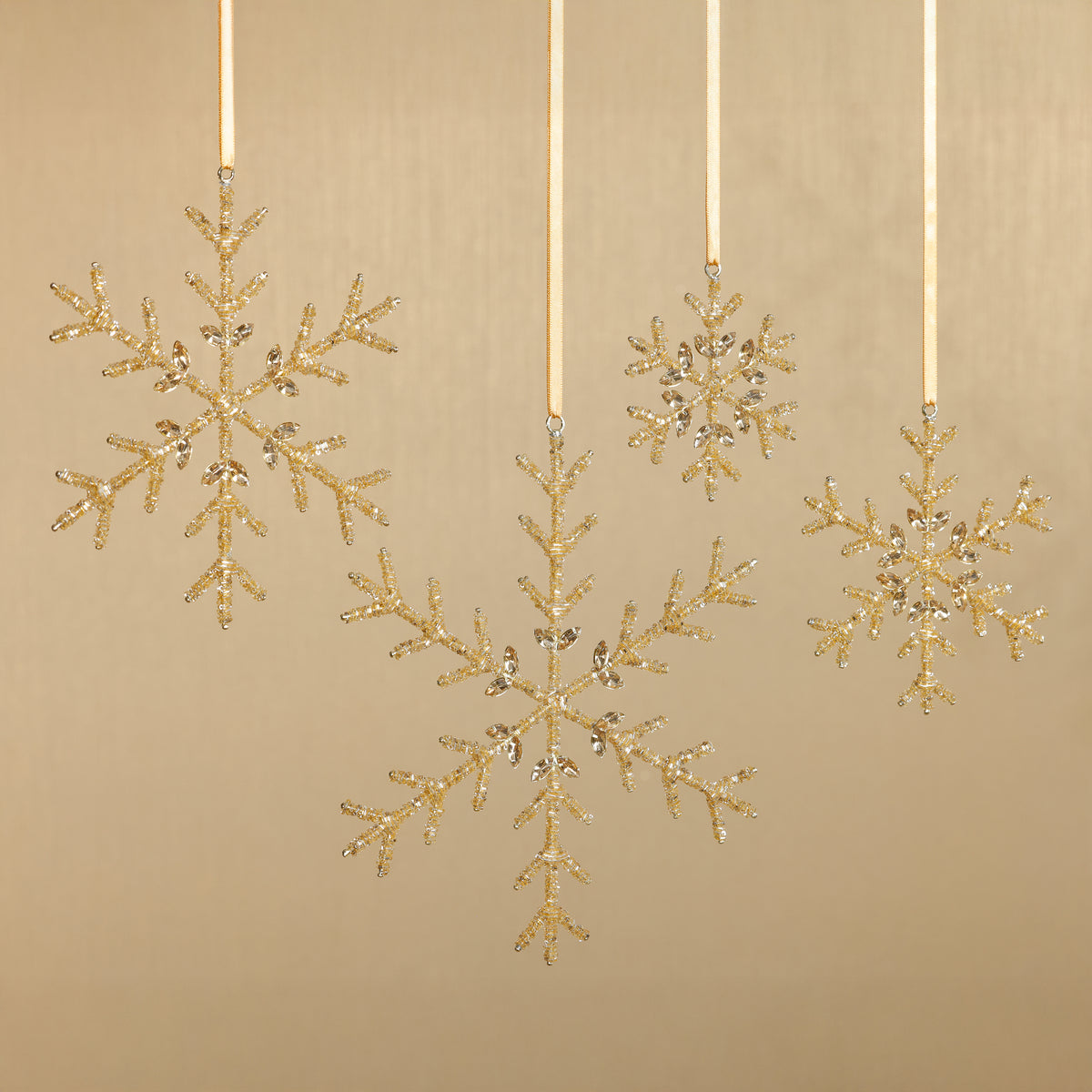 Zodax Golden Beaded Snowflake Christmas Hanging Ornaments, Set of 12, 4"