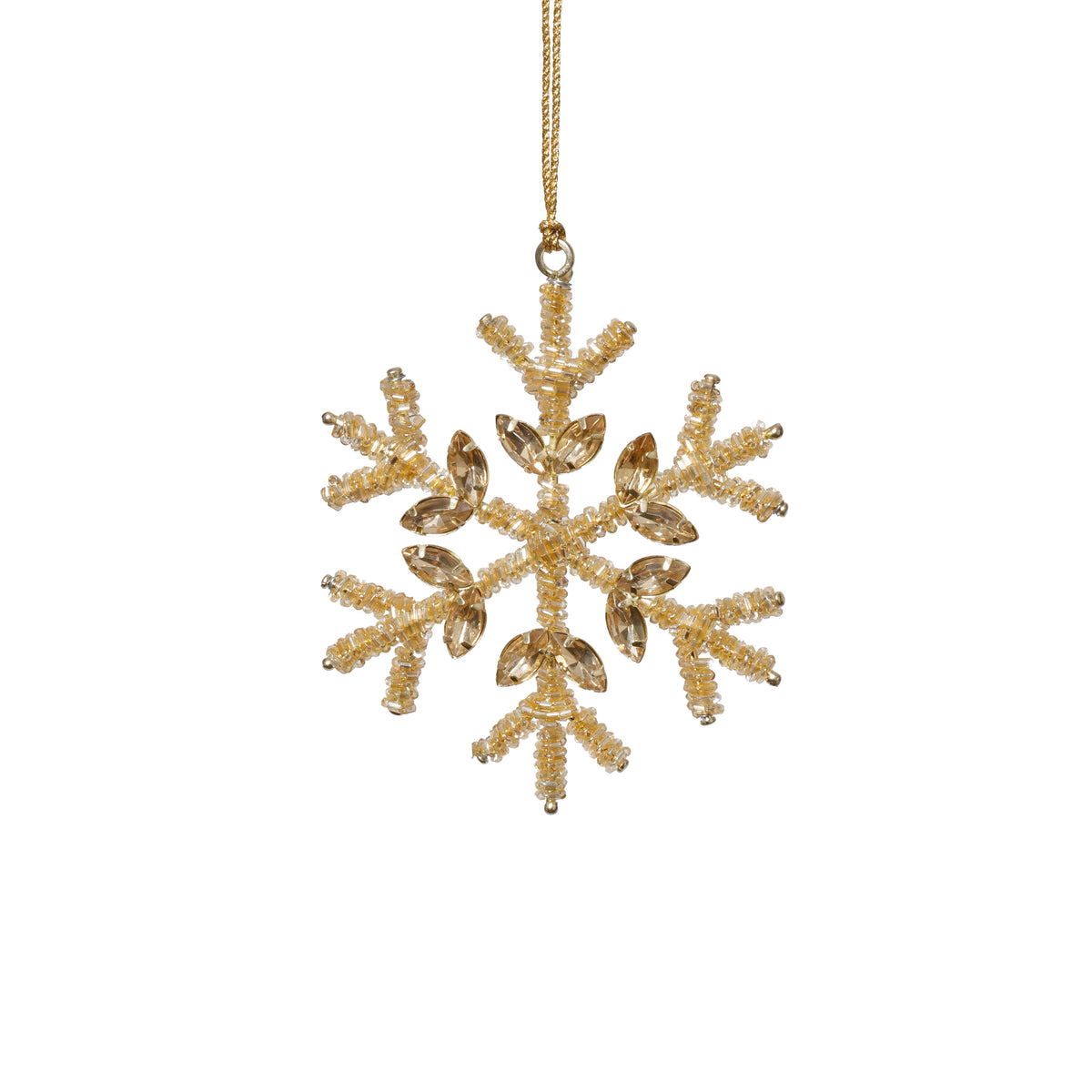Zodax Golden Beaded Snowflake Christmas Hanging Ornaments, Set of 12, 4"
