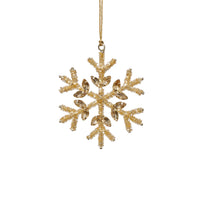 Zodax Golden Beaded Snowflake Christmas Hanging Ornaments, Set of 12, 4"