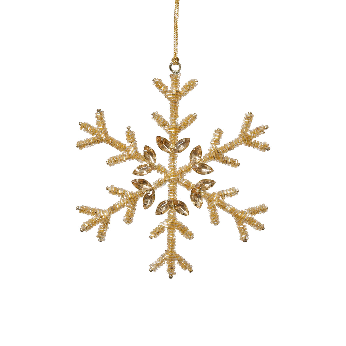 Zodax Golden Beaded Snowflake Christmas Hanging Ornaments, Set of 12, 6"