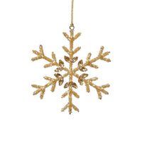 Zodax Golden Beaded Snowflake Christmas Hanging Ornaments, Set of 12, 6"