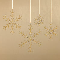 Zodax Golden Beaded Snowflake Christmas Hanging Ornaments, Set of 12, 8"