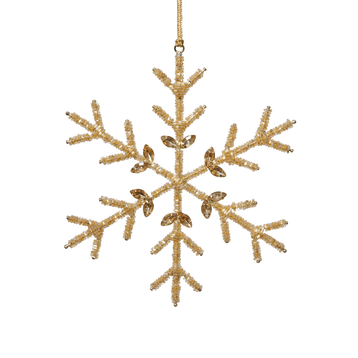 Zodax Golden Beaded Snowflake Christmas Hanging Ornaments, Set of 12, 8"