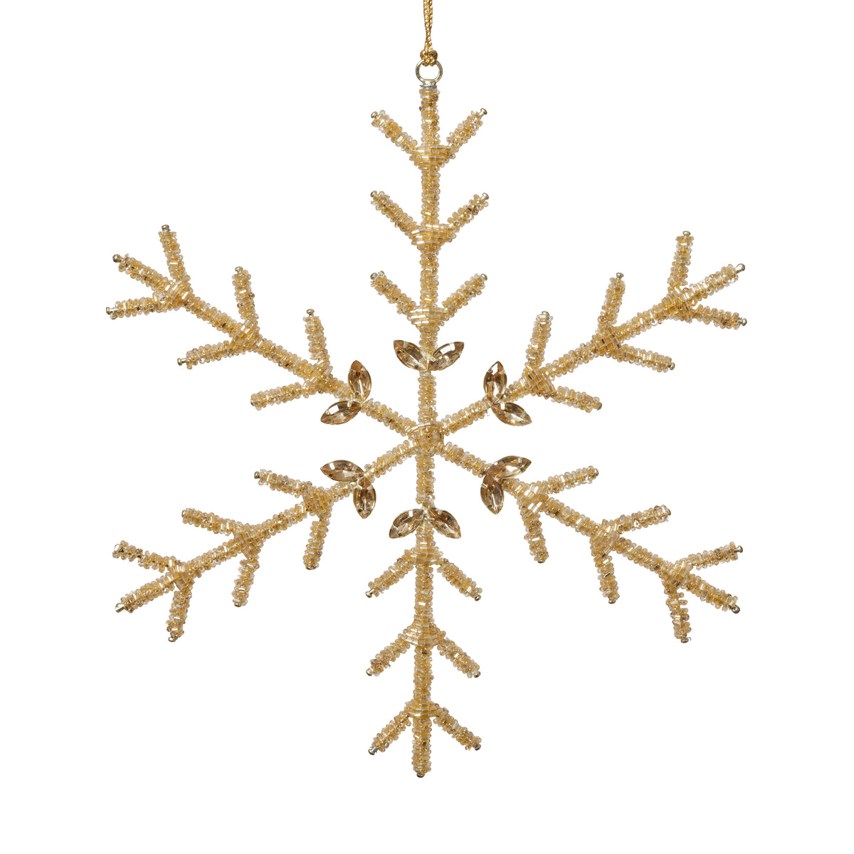 Zodax Golden Beaded Snowflake Christmas Hanging Ornaments, Set of 12, 10"