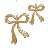 Zodax Holiday Decorative Beaded Gold Bow Hanging Ornaments, 12 Pieces (6 Sets of 2)