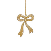 Zodax Holiday Decorative Beaded Gold Bow Hanging Ornaments, 12 Pieces (6 Sets of 2)