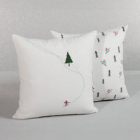 Zodax Ski Mountain Winter Scene Cotton Embroidered Throw Pillow, 16" x 16", Downhill Skier