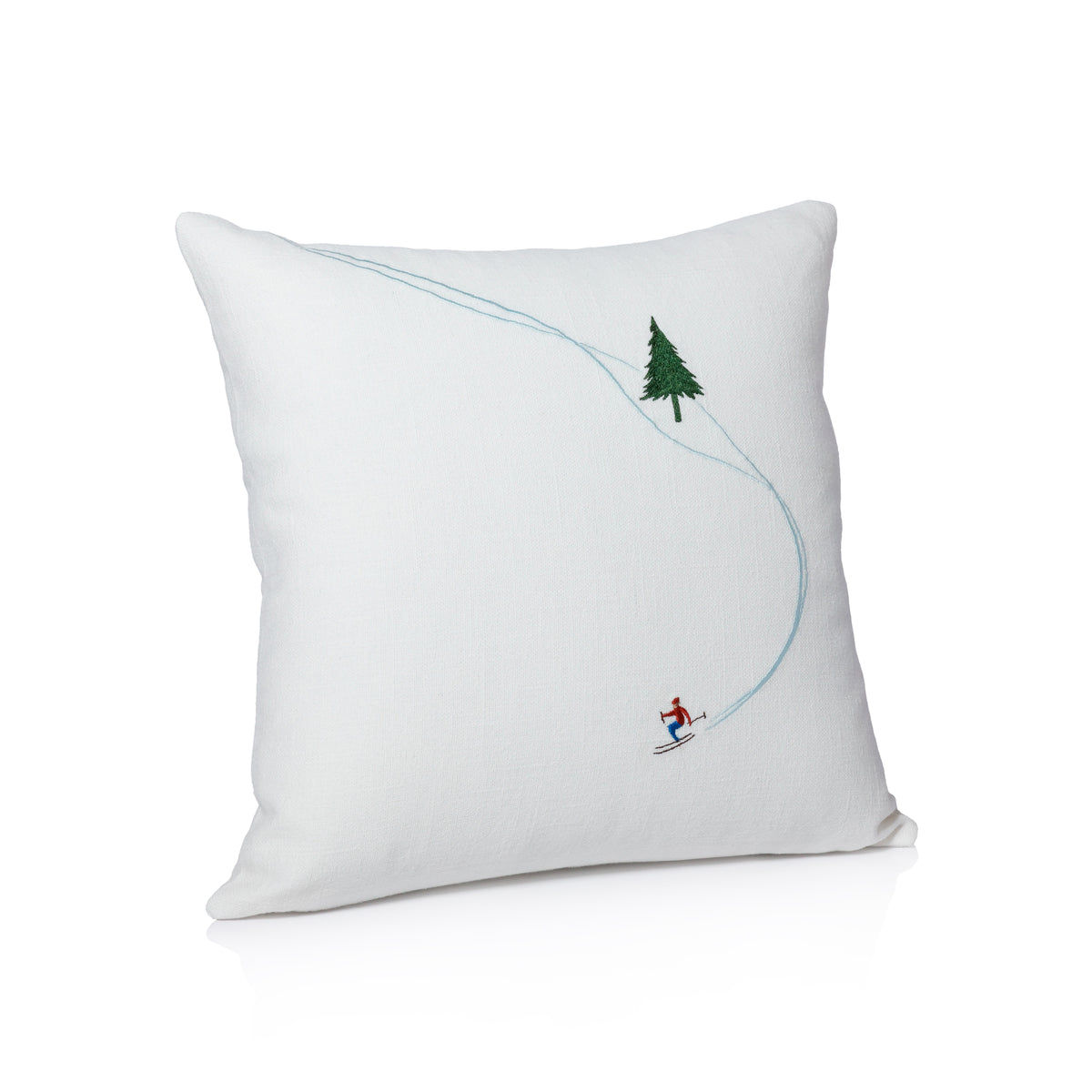 Zodax Ski Mountain Winter Scene Cotton Embroidered Throw Pillow, 16" x 16", Downhill Skier