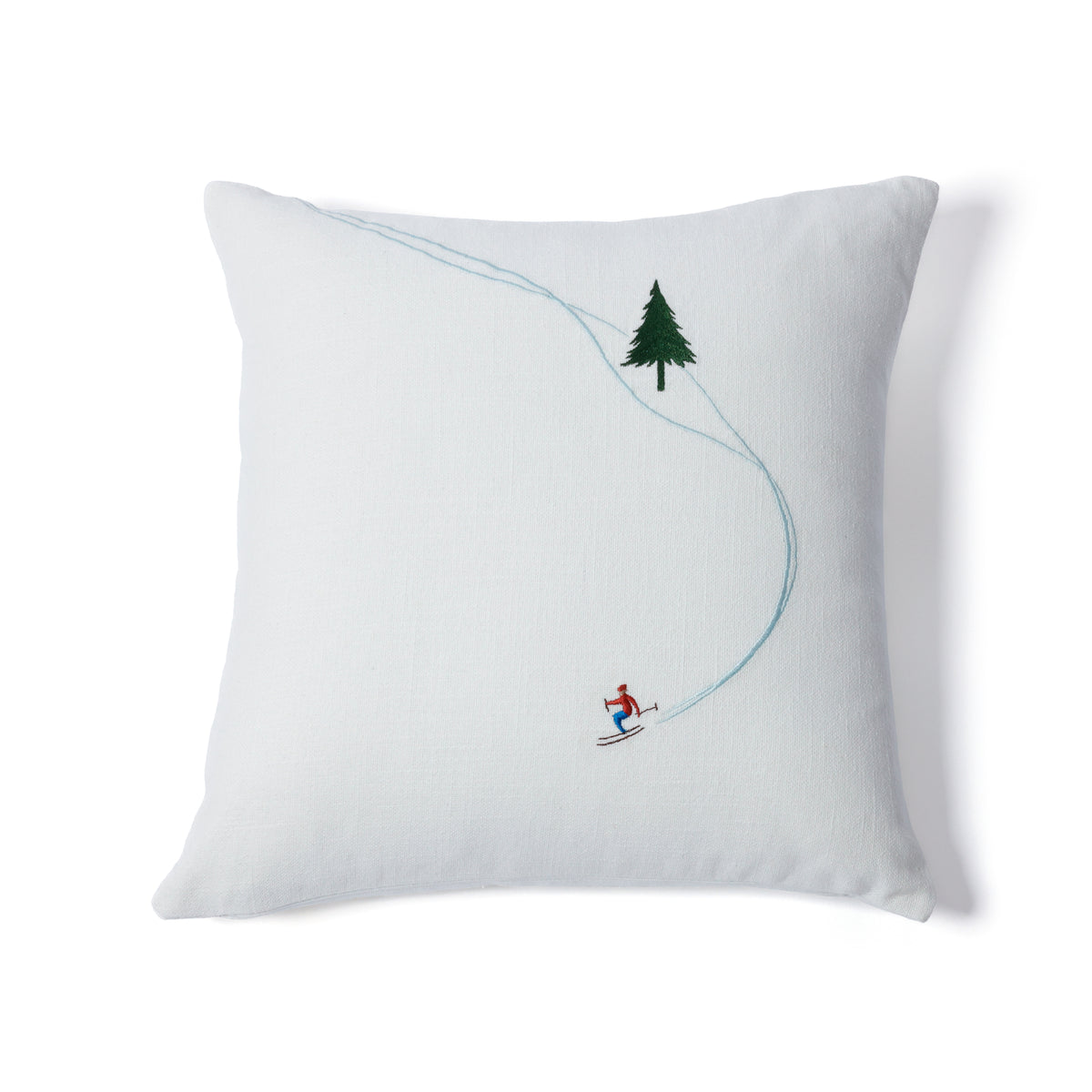 Zodax Ski Mountain Winter Scene Cotton Embroidered Throw Pillow, 16" x 16", Downhill Skier