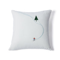 Zodax Ski Mountain Winter Scene Cotton Embroidered Throw Pillow, 16" x 16", Downhill Skier