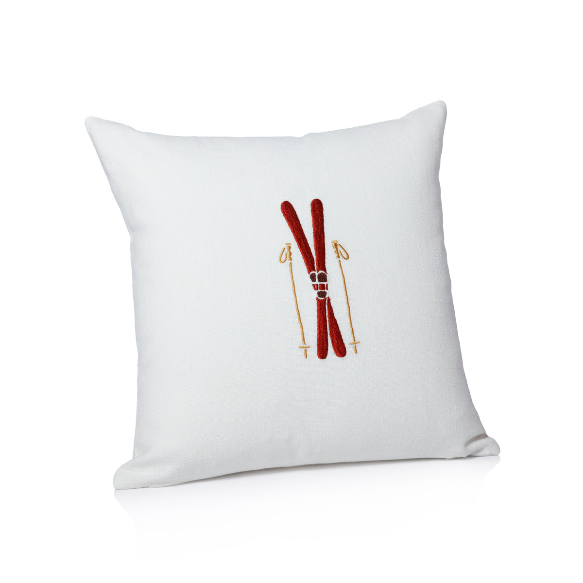 Zodax Ski Mountain Winter Scene Cotton Embroidered Throw Pillow, 16" x 16", Skis & Poles