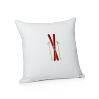 Zodax Ski Mountain Winter Scene Cotton Embroidered Throw Pillow, 16" x 16", Skis & Poles