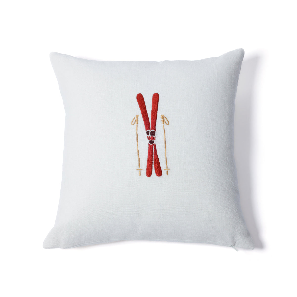 Zodax Ski Mountain Winter Scene Cotton Embroidered Throw Pillow, 16" x 16", Skis & Poles