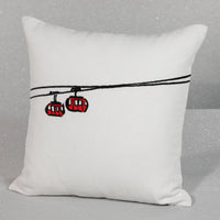 Zodax Ski Mountain Winter Scene Cotton Embroidered Throw Pillow, 16" x 16", Gondola