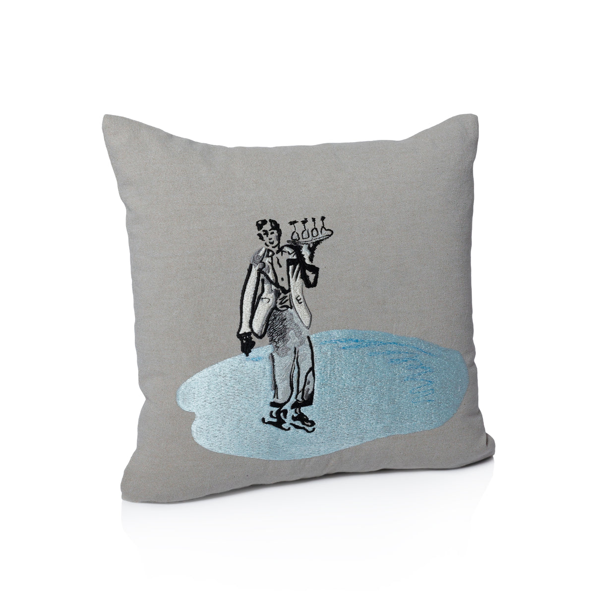 Zodax St. Moritz Glam Cotton Embroidered Throw Pillow, 16" x 16", Waiter on Ice Skate