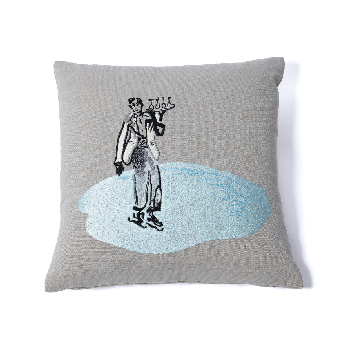 Zodax St. Moritz Glam Cotton Embroidered Throw Pillow, 16" x 16", Waiter on Ice Skate