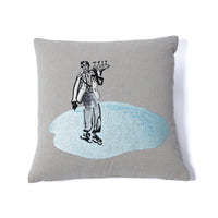 Zodax St. Moritz Glam Cotton Embroidered Throw Pillow, 16" x 16", Waiter on Ice Skate