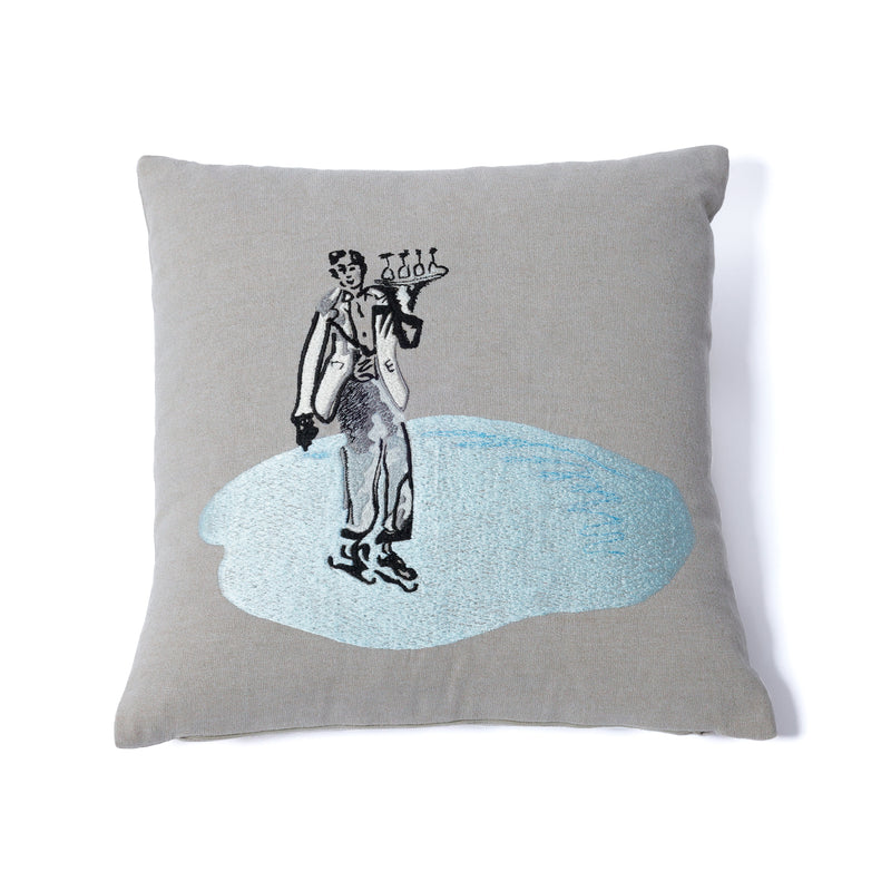 Zodax St. Moritz Glam Cotton Embroidered Throw Pillow, 16" x 16", Waiter on Ice Skate
