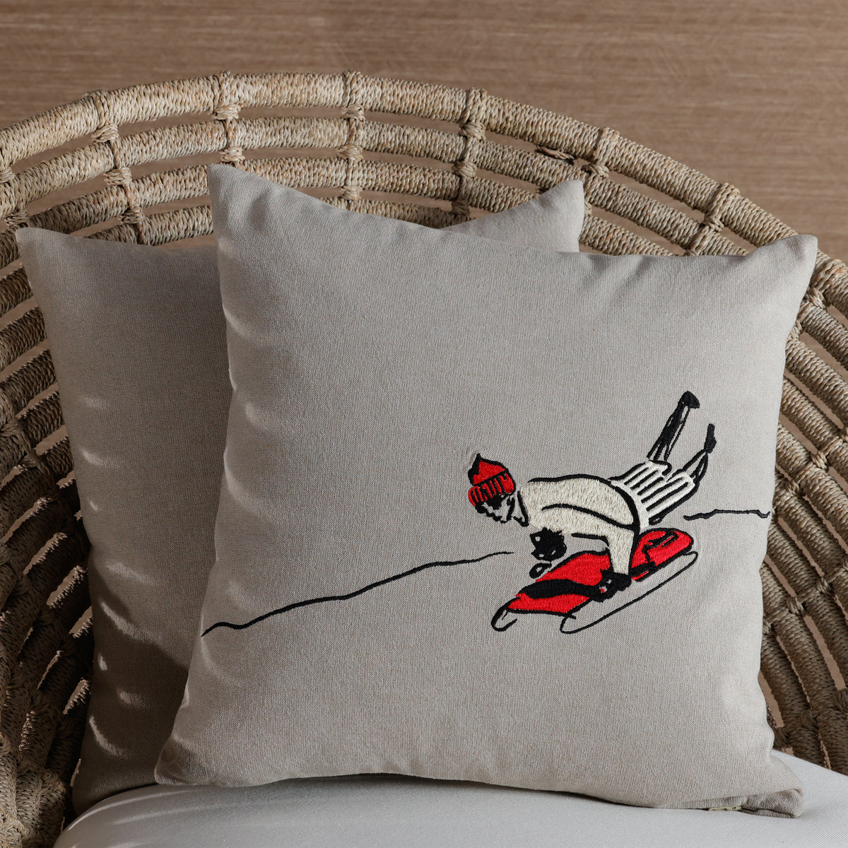 Zodax St. Moritz Glam Cotton Embroidered Throw Pillow, 16" x 16", Sledding