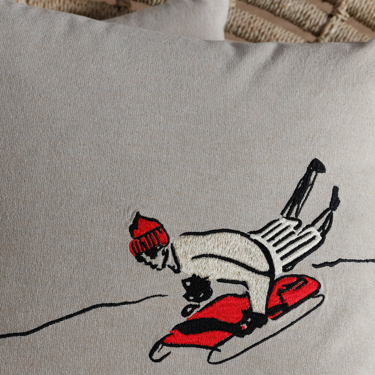 Zodax St. Moritz Glam Cotton Embroidered Throw Pillow, 16" x 16", Sledding