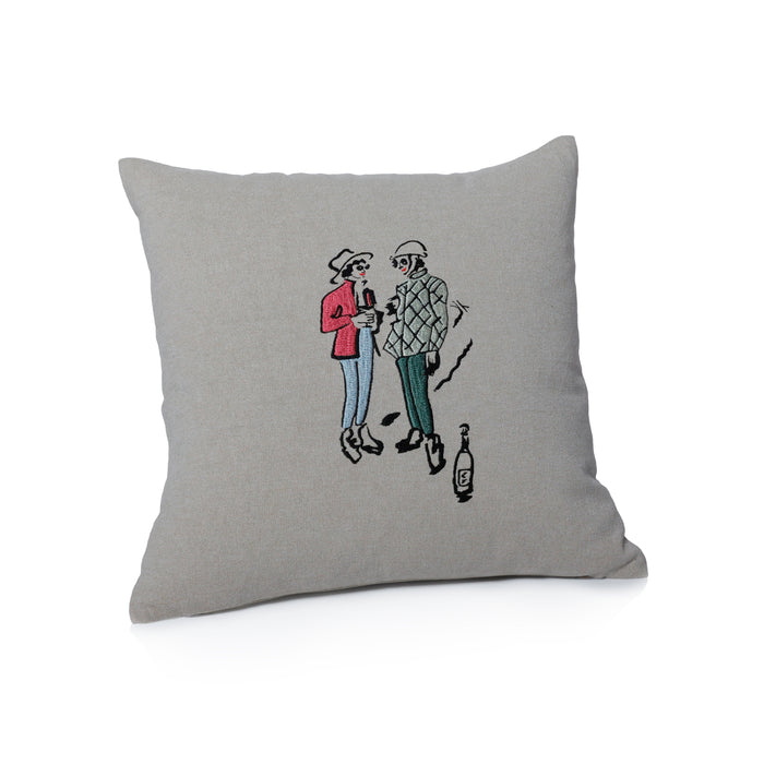 Zodax St. Moritz Glam Cotton Embroidered Throw Pillow, 16" x 16", Après Ski-Sipping Champagne